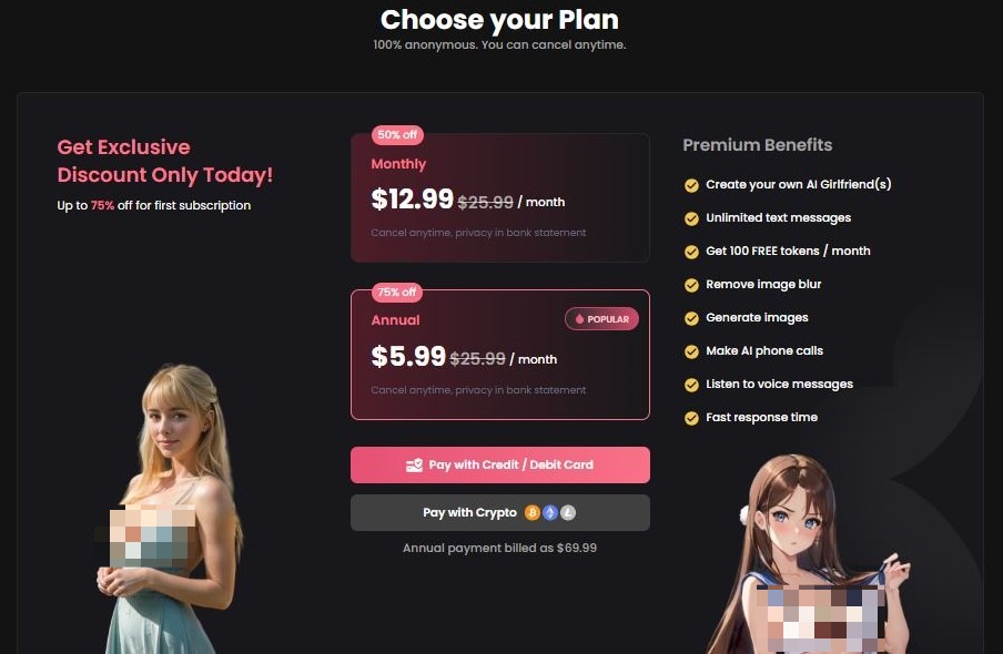 Screenshot showing Candy ai subscriptions